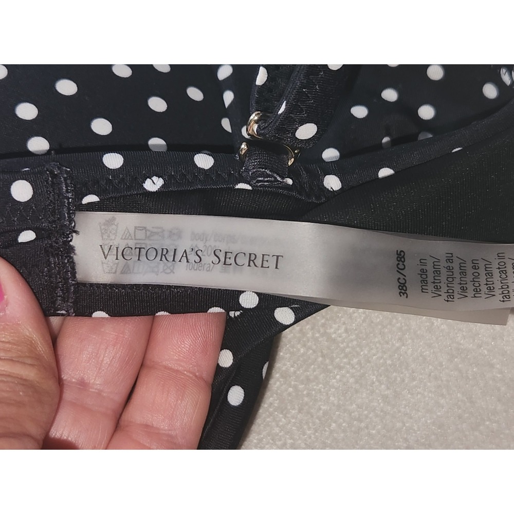 Victoria's Secret black and white polka dot push-up swimsuit top 38C - Picture 3 of 6